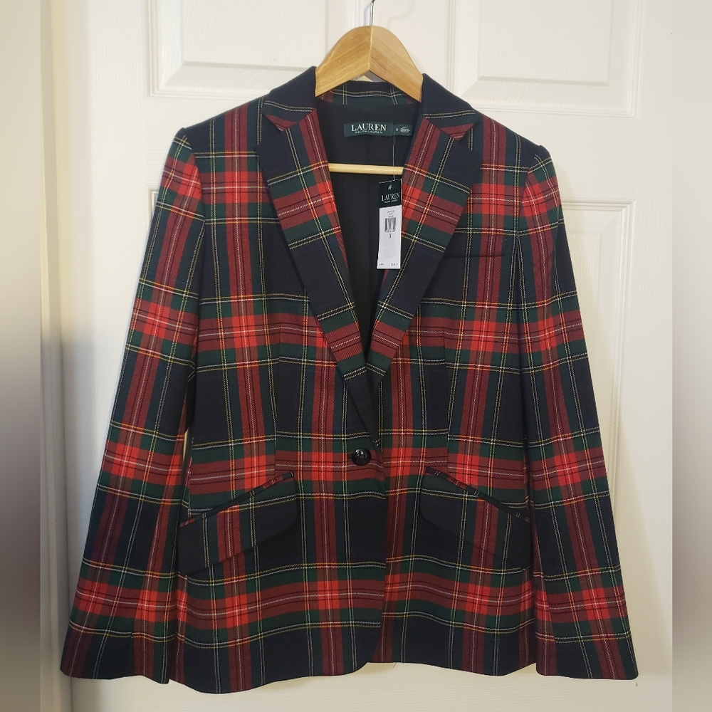 Lauren Ralph Lauren Red and Black Tartan Blazer, 6